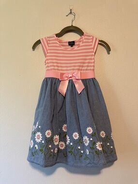 lilt Pink Striped Top with Blue Floral Chambray Skirt Dress